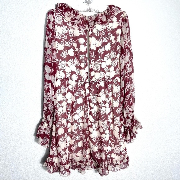 By Together Ruffle Long Sleeve Mini Dress Red and Cream Size Small New With Tags - Picture 6 of 8